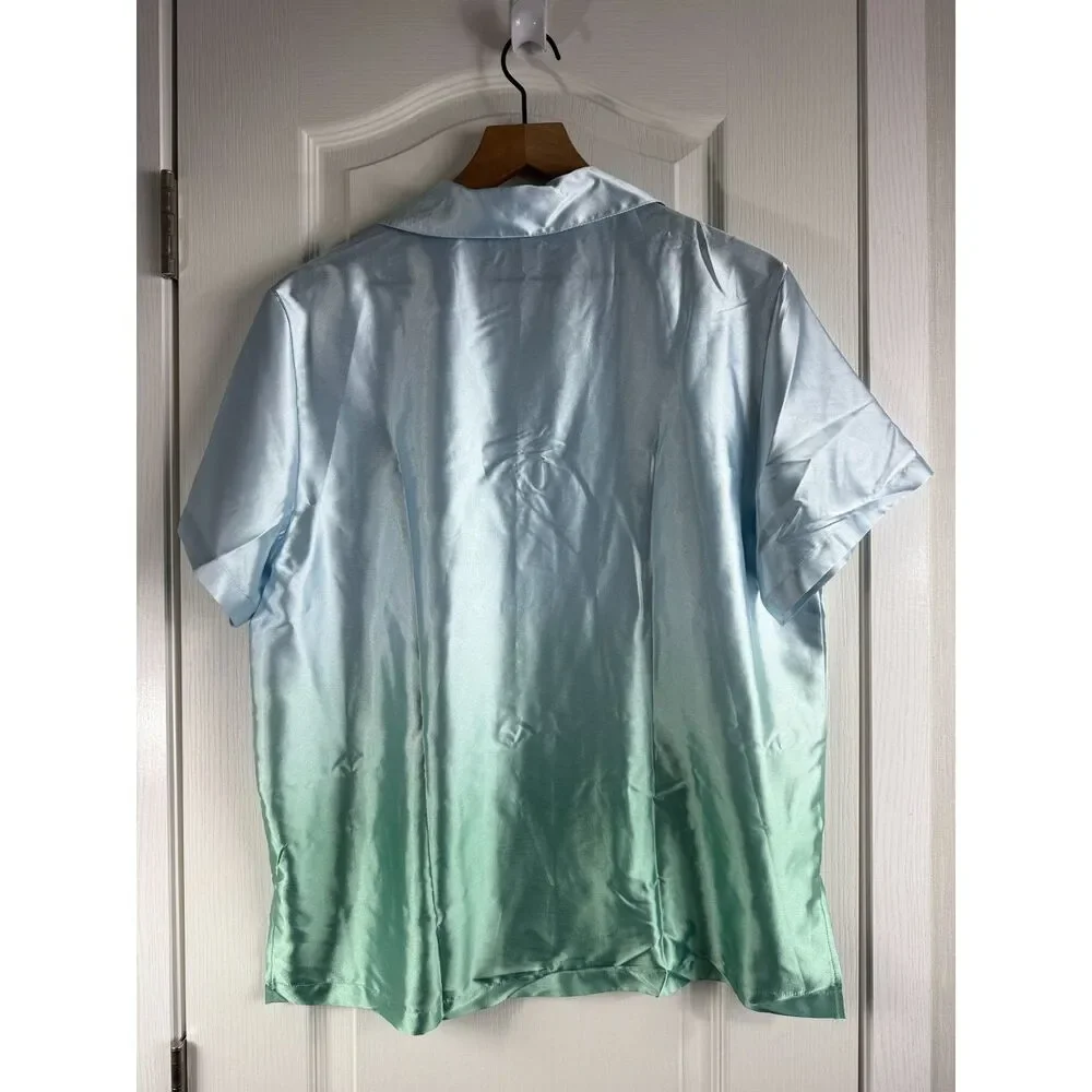 Victoria's Secret Women's Sea Glass Ombre Satin Pajama Top Button Front Size M